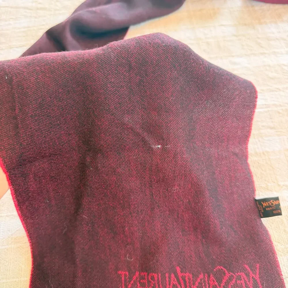 VTG Yves Saint Laurent 100% Wool Red Muffler Scarf 1970-1980s Designer Scarf
